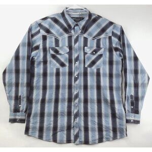 Cowboy Hardware Shirt Mens XL Blue Western Pearl Snap Plaid Long Sleeve Classic